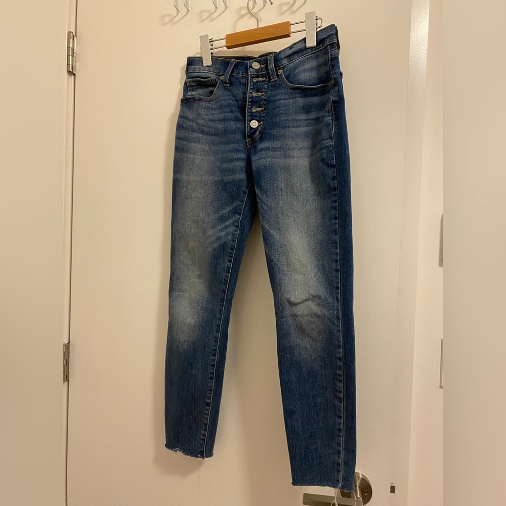 lucky brand petite skinny blue jean with distressed hem